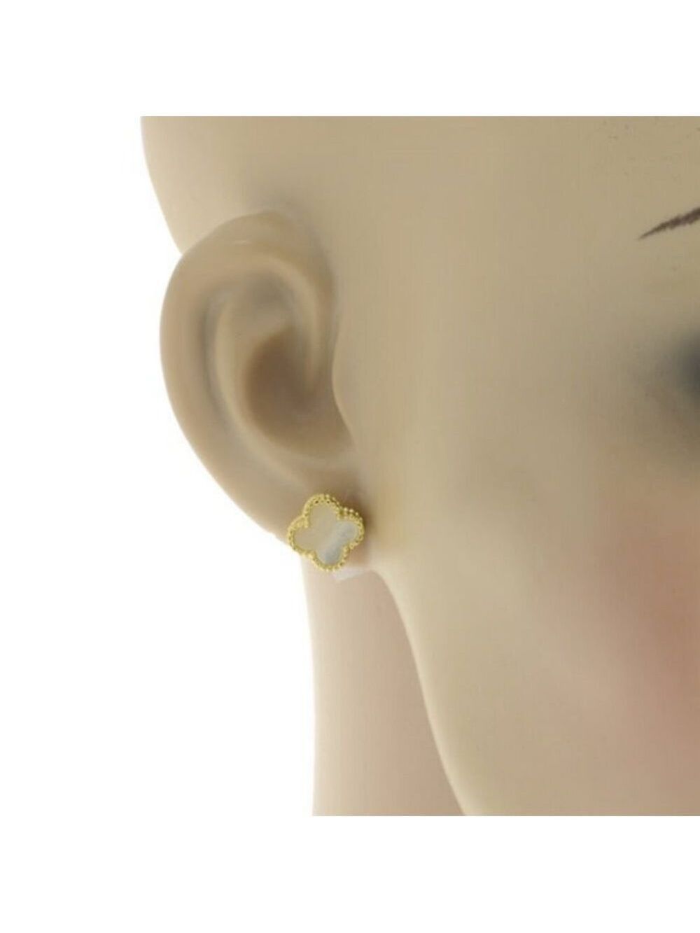 Mother of Pearl clover 925 silver 18k GP push back Clover stud earrings - Picture 3 of 3